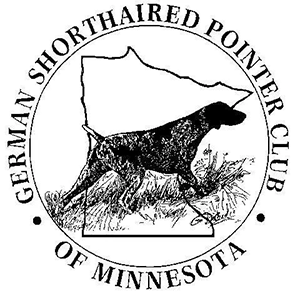 GSP Club of Minnesota Logo. Pointing GSP with sketch of Minnesota in the background