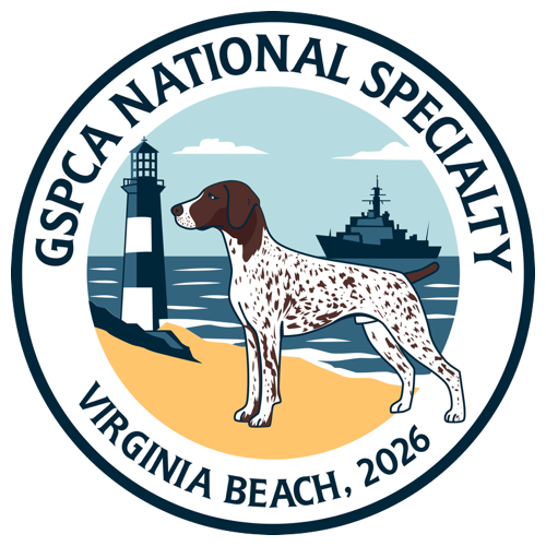 Round logo with clear background for the 2026 gspca national specialty show to be held in Virginia Beach, Virginia