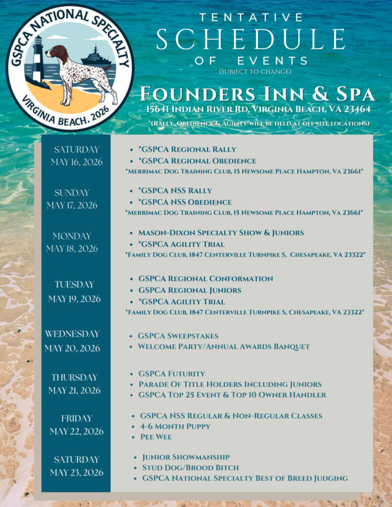 2026 GSPCA National Specialty Show - preliminary schedule