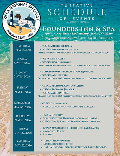 2026 GSPCA National Specialty Show - preliminary schedule