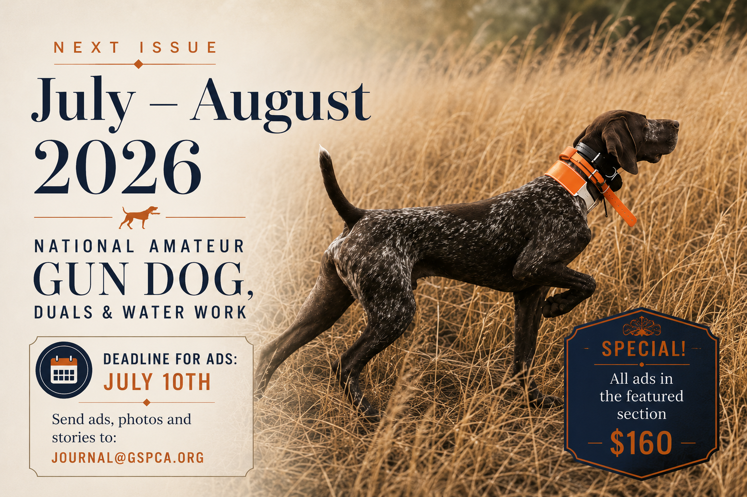 Advertisement for ad sales in the GSPCA Shorthair Journal